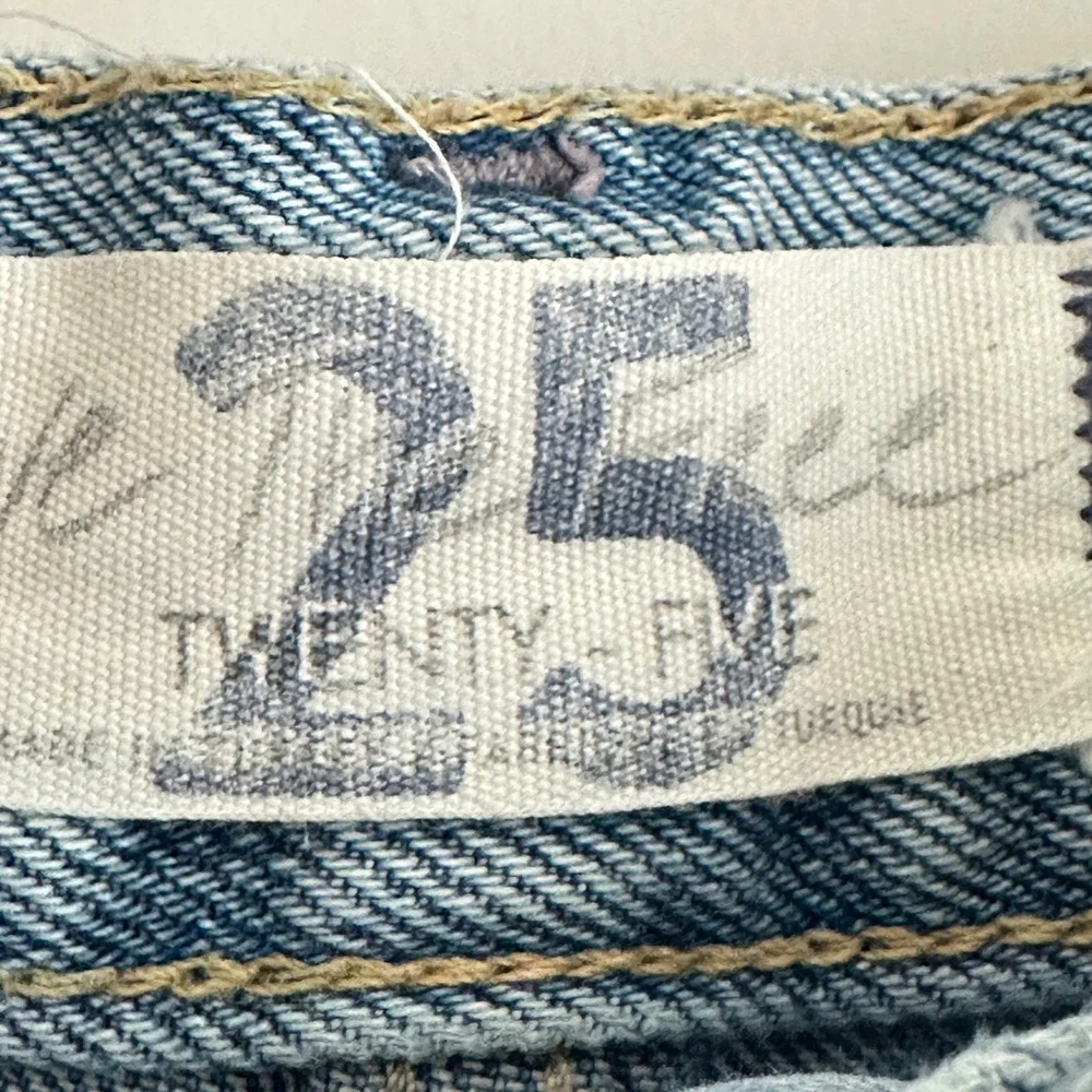 Free People High Rise Straight‎ Jeans 25 Light Wash Distressed Ripped Button Fly